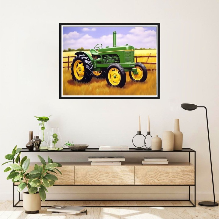 Kit pictura cu diamante 5D, Bimkole, Model tractor, 30x40 cm, Multicolor