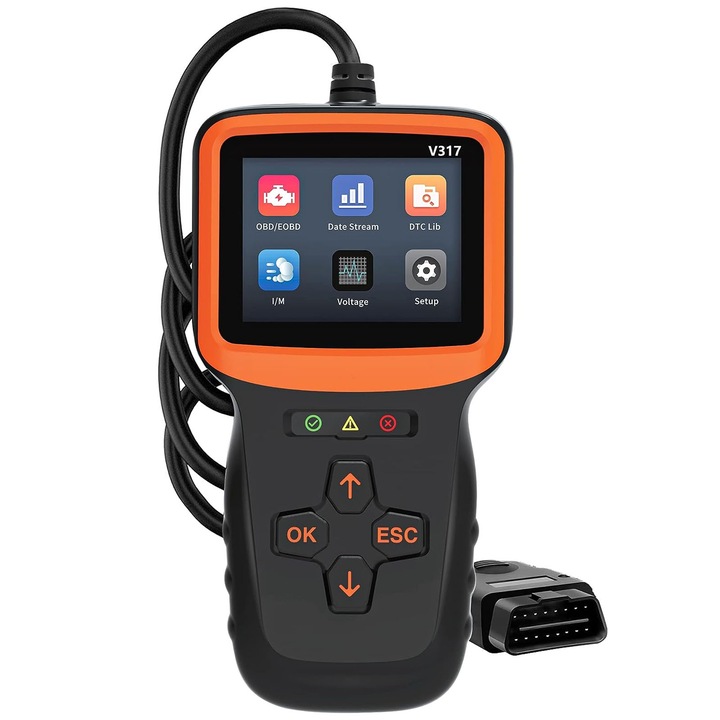 Мултимарков OBD2 диагностичен тестер за автомобили, Axroad Mall, Четене/Изтриване на кодове за грешки, Тестване на кислороден сензор, Viewe стоп рамка, I/M готовност и I/M история на данните, 8 езика, 2.8'' HD цветен екран, Преносим, Черен