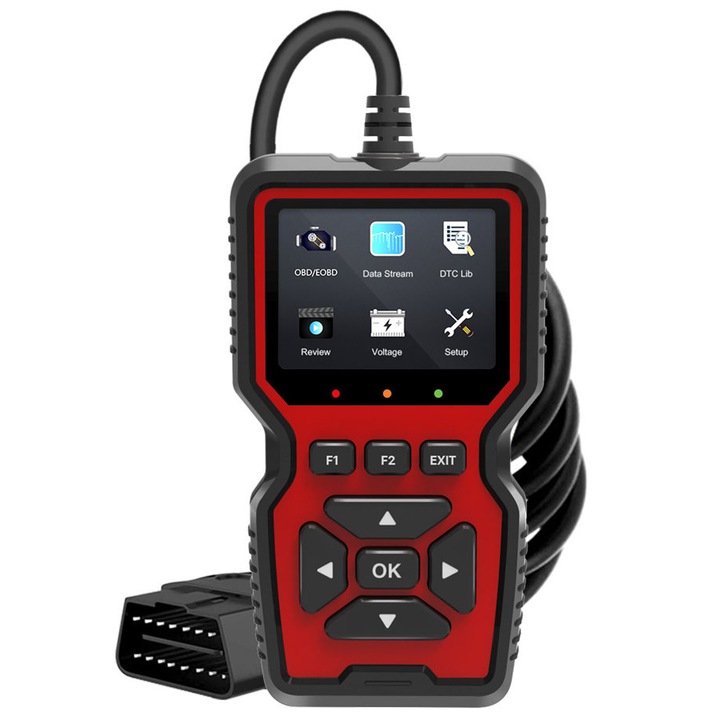 Автомобилен диагностичен тестер, Axroad Mall, OBD2, 35901 общи дефиниции на кодове, четене/изтриване на кодове за грешки, I/M тест за готовност, тест за кислороден сензор, 2,8" HD цветен екран, червен/черен