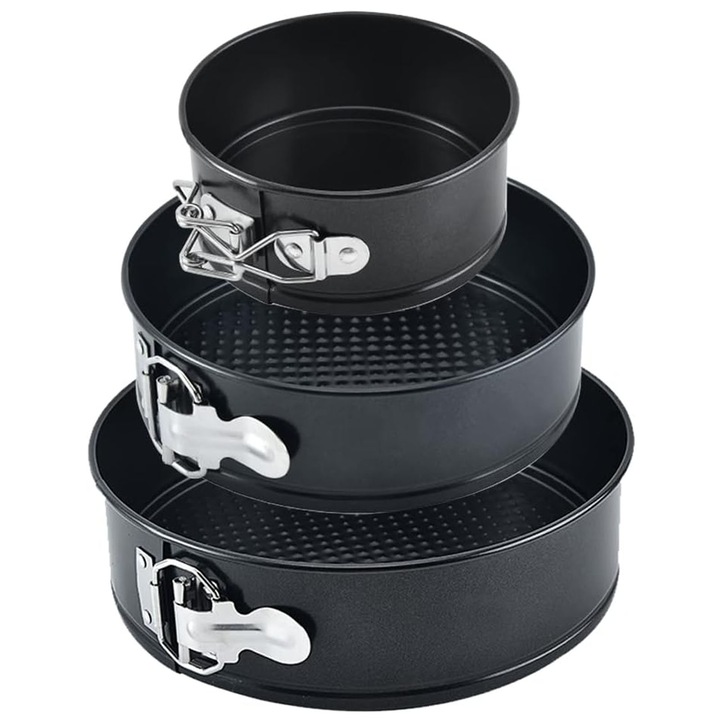 3 db sütemény/torta sütőforma készlet, Axroad Mall, Kerek, 4/7/9 hüvelykes, Tapadásmentes bevonat, Levehető él, Korróziógátló, Könnyen tisztítható, Szénacél, Fekete