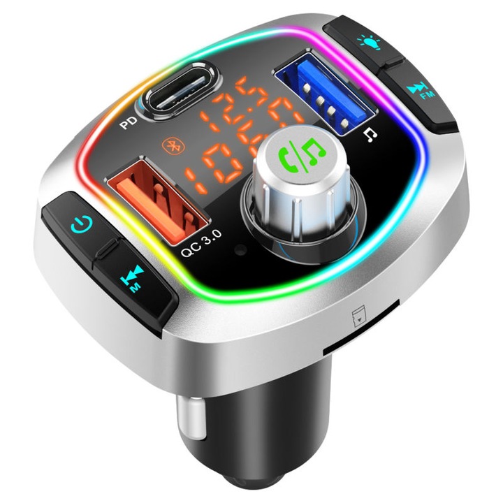 Modulator FM, Bluetooth 5.0 Car Kit, Functie Incarcator Auto cu Incarcare Rapida