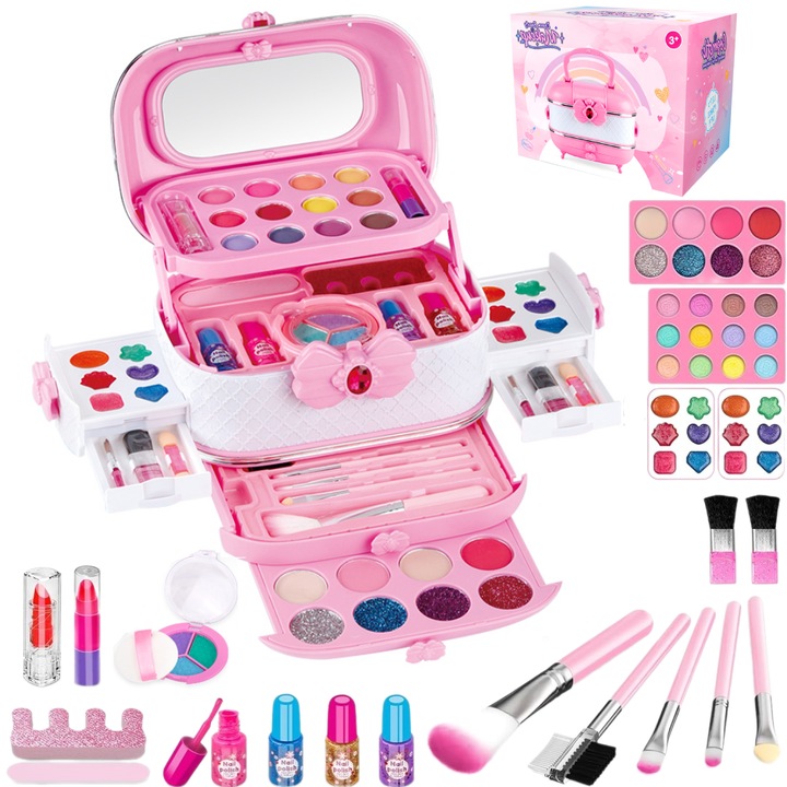 Детски комплект гримове, TopGearWorld, 54 части, 3-12 години, розово/бяло