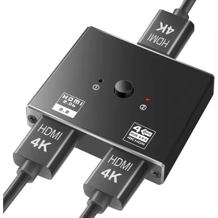 Превключвател HDMI 4K@60Hz, двупосочен HOPE R, HDMI2.0b, HDCP2.2, 1 x 2 сплитер, 2 x 1 превключвател, черен