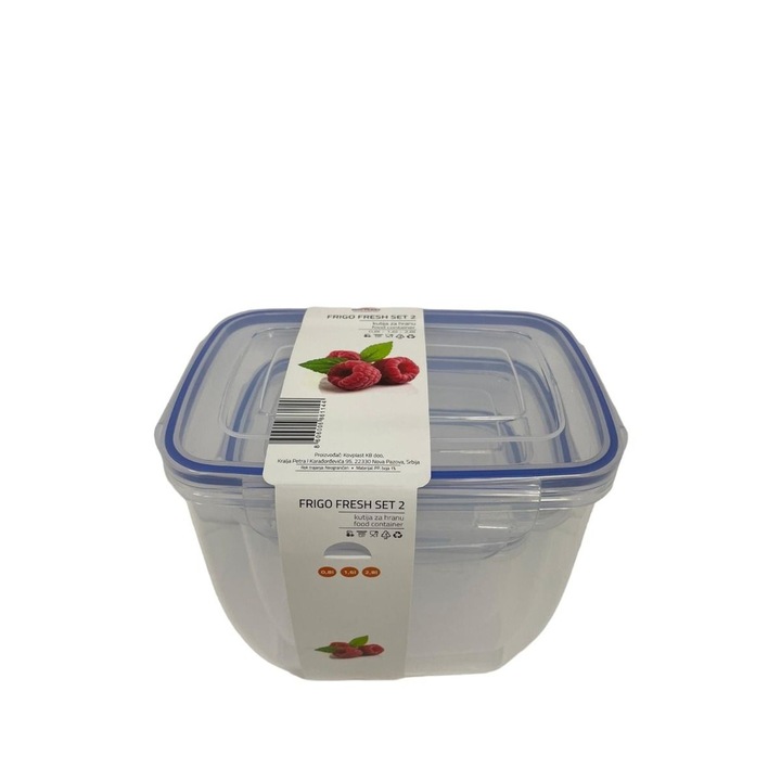 3 db FRIGO FRESH élelmiszeres doboz készlet, téglalap alakú, 0,8l, 1,6l, 2,8l