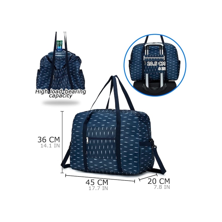 Сгъваема пътна чанта, водоустойчива, опора за количка, 45x36x20 см, синя