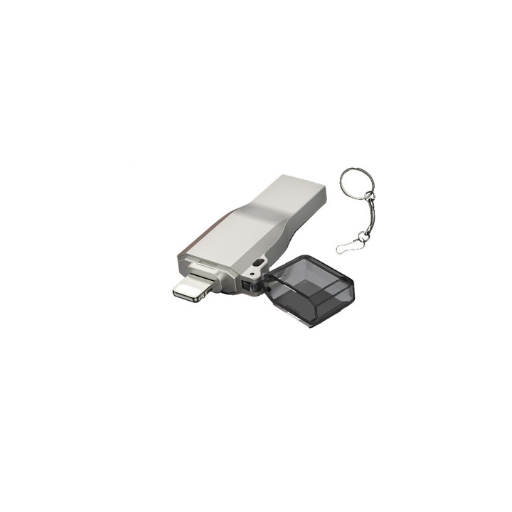 Stick memorie AdyMel®, 128 Gb, 2 IN 1 conexiuni USB 3.0 si Lightning, transfer rapid de date, Gri