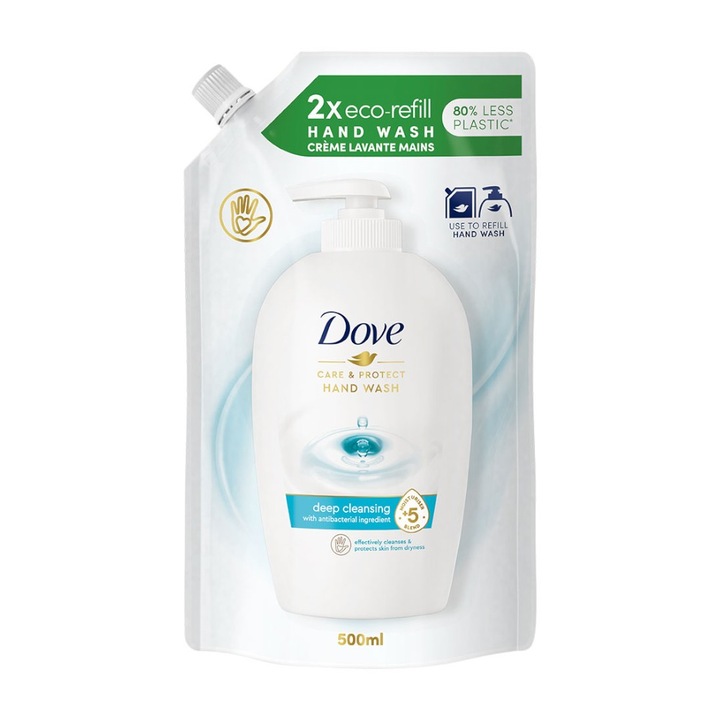 Set 4 x Rezerva Sapun Lichid, Dove, Care and Protect, 500 ml