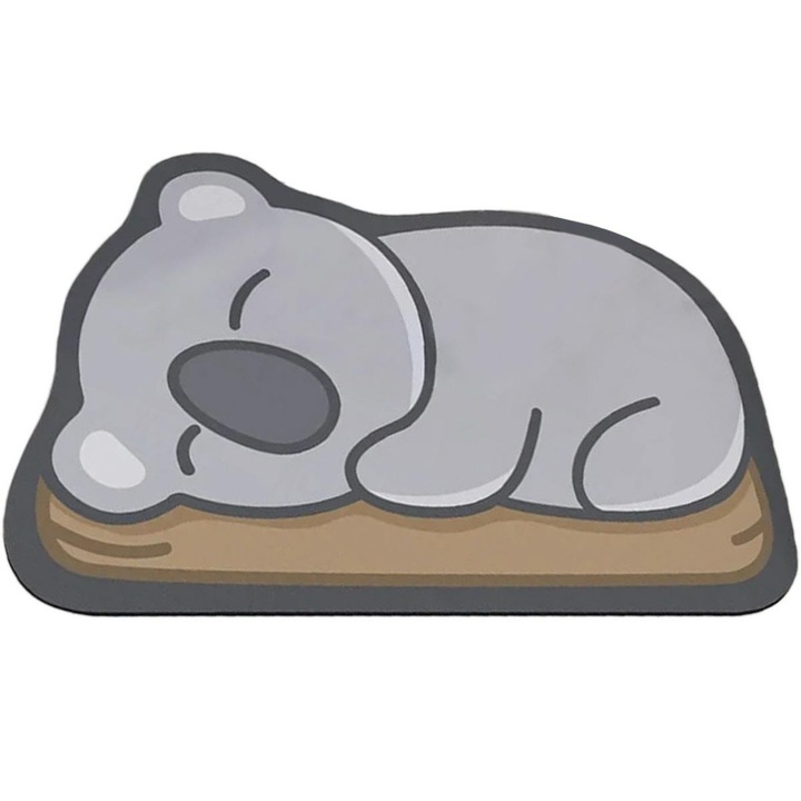 Covoras de baie, Zola, anti-alunecare, uscare rapida, 60x40 cm, model koala, gri