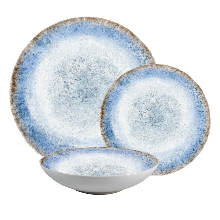 Комплект чинии, Луксозна лагуна, 18 части, 6 лица, Италиански дизайн, Бяло, декорирано със синьо