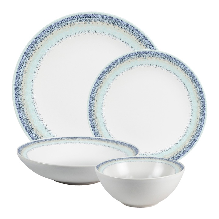 Комплект чинии, Beautiful Blue, 16 части, 4 лица, италиански дизайн, бяло със синя ивица