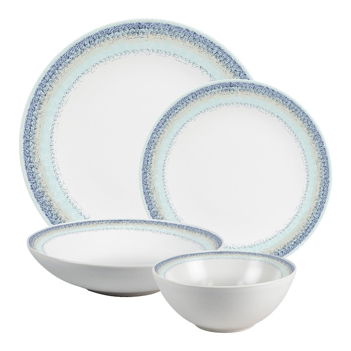 Комплект чинии, Beautiful Blue, 20 части, 5 лица, италиански дизайн, бяло със синя ивица