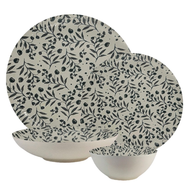 Комплект чинии, Черешови цветове, 20 части, 5 лица, Италиански дизайн, Бяло с цветя