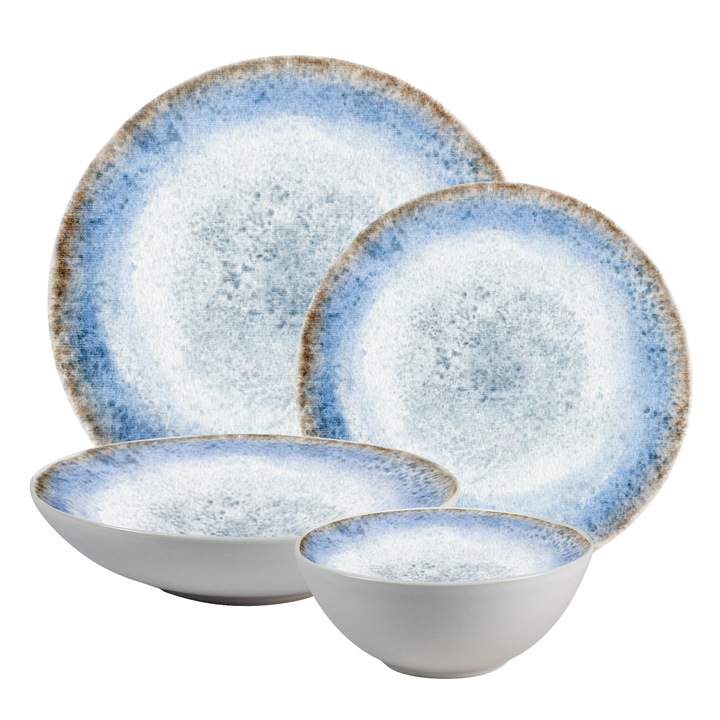 Комплект чинии, Луксозна лагуна, 16 части, 4 лица, Италиански дизайн, Бяла декорация със синьо