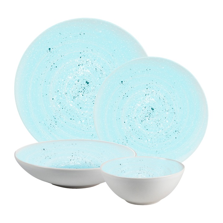Комплект чинии, Лазурна спирала, 16 части, 4 лица, италиански дизайн, бяло с аква синьо