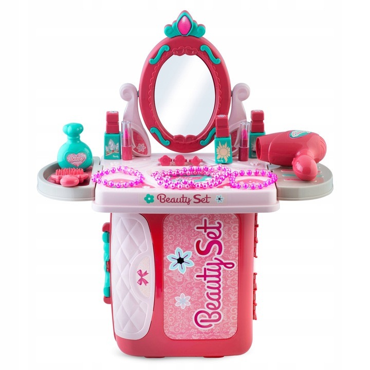 Masuta de toaleta din plastic, pentru copii, 2in1, tip valiza, cu accesorii machiaj, sertar, oglinzi plabile, Ricokids, 48 x 42 x 20, 5 cm