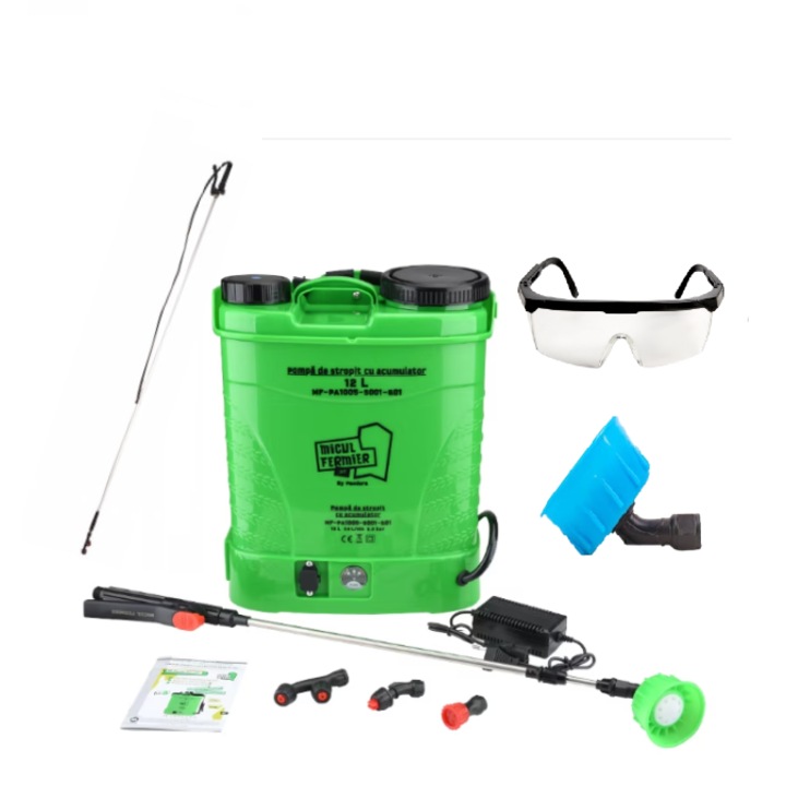 Pompa de stropit electrica, capacitate 18L, greutate redusa 5Kg, presiune 5.5 bar, 8Ah, 10 Accesorii