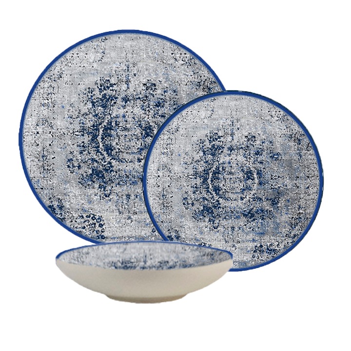Комплект чинии, Небесно синьо, 12 части, 4 лица, Италиански дизайн, Бяло, декорирано със синьо