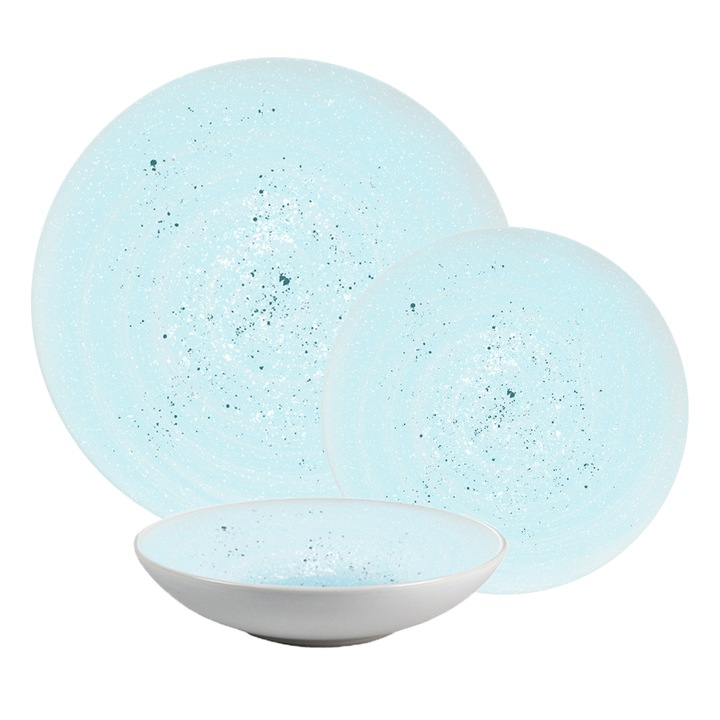 Комплект чинии, Лазурна спирала, 12 части, 4 лица, италиански дизайн, бяло с аква синьо