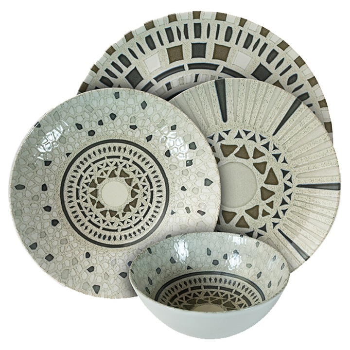 Комплект чинии, Dream, 16 части, 4 лица, италиански дизайн, бяло, декорирано с кафяво