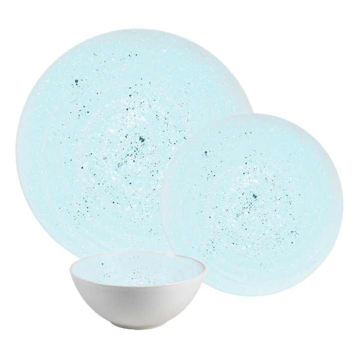 Комплект чинии, Лазурна спирала, 12 части, 4 лица, италиански дизайн, бяло, декорирано с аква синьо