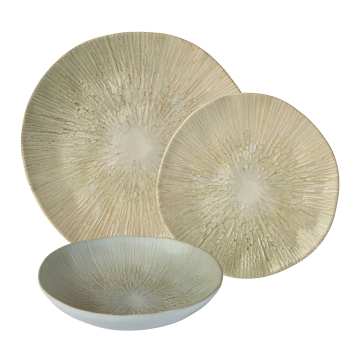 Комплект чинии, Елегантен паун, 12 части, 4 персони, италиански дизайн, бял декориран с лъчи