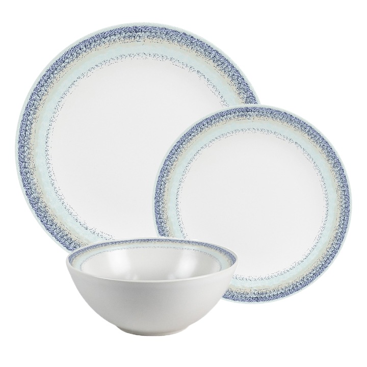 Комплект чинии, Beautiful Blue, 12 части, 4 лица, Italian Design, бяло със синьо