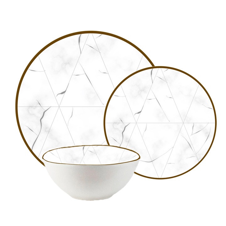 Комплект чинии, Бял мрамор, 18 части, 6 лица, Италиански дизайн, Мраморен декор