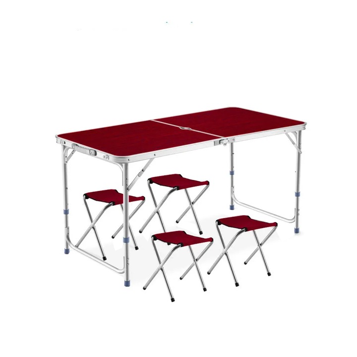 Masa Pliabila Pentru Drumetii, 4 Scaune Inlcuse, Usor de Transportat, Pliere Tip Valiza, 1.2 x 0.6 m, Mahon, Bigshot