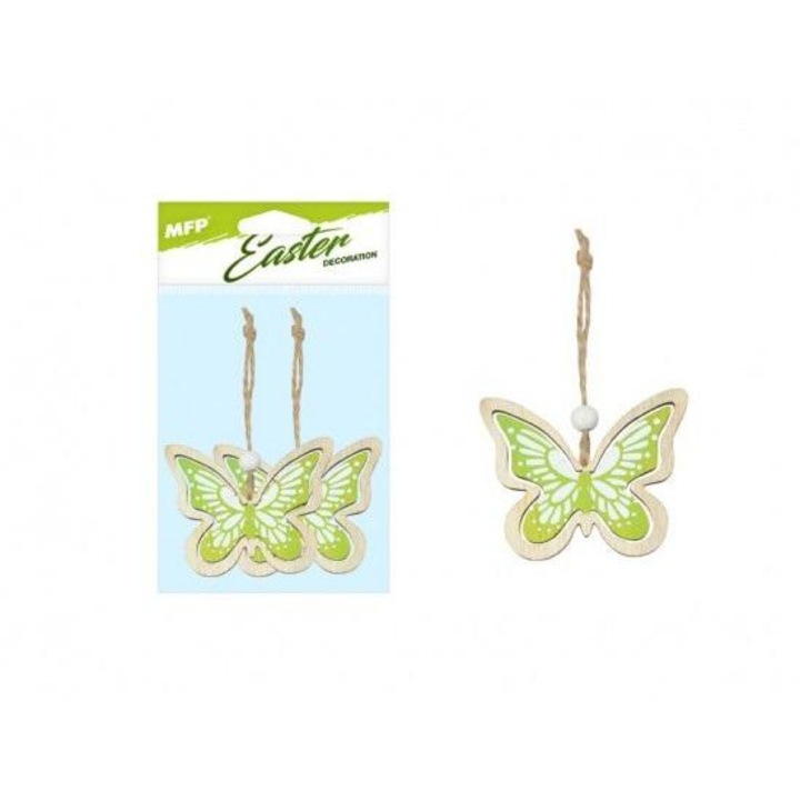 Set 2 decoratiuni MFP, Motyle, lemn, verde, 7x6x1cm