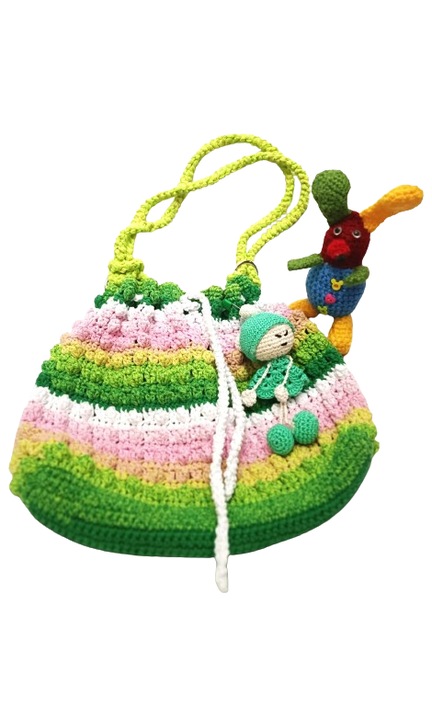 Sylvie táskakészlet 18 cm-es babával és horgolt játékkal, Gyapjú, Többszínű, 40 x 35 cm