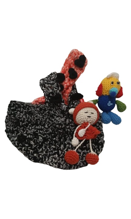 Ingrid táskakészlet 18 cm-es babával és játékkal, gyapjú, többszínű, 22 x 25 cm