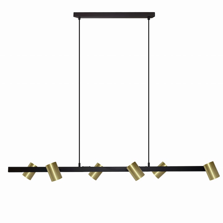 Висящ полилей, Light Prestige, 6 x GU10, Метал, 80x12x45cm, Черен/Златен