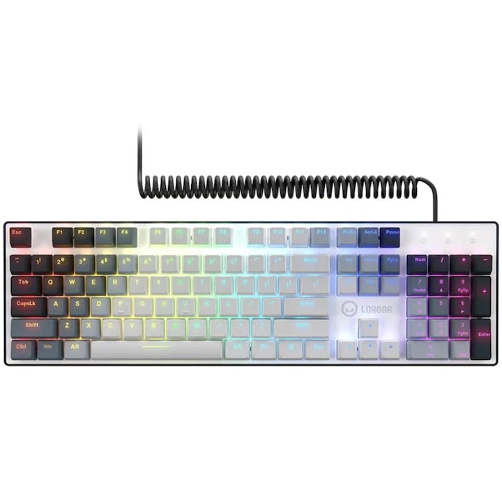 Клавиатура LORGAR Azar 514, Wired mechanical gaming keyboard, RGB backlight, 1680000 colour variations, 18 modes, keys number: 104, 50M clicks, linear dream switches, spring cable up to 3.4m, ABS plastic+metal, magnetic cover, 450*136*39mm, LRG-GK514W-US