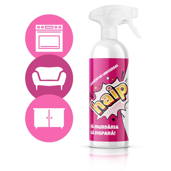 Detergent puternic pentru curatarea mobilierului, tesaturilor, hotei, bateriilor, jucariilor, electrocasnicelor si bordului auto – Nanobauer HAIP 750 ml elimina petele de grasime, murdaria din bucatarie si baie, urmele de autocolante si petele vechi