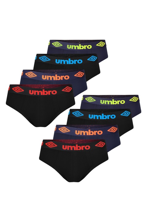 Set 8 bucati, chiloti barbati, Umbro, Banda elastica cu logo, Clasici, Bumbac, Multicolor,