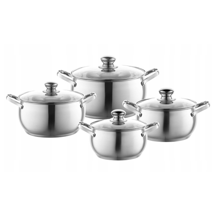 Set 4 oale cu capac, din inox, 1.9 l, 2.6 l, 3.6 l, 4.7 l, Miron Florina