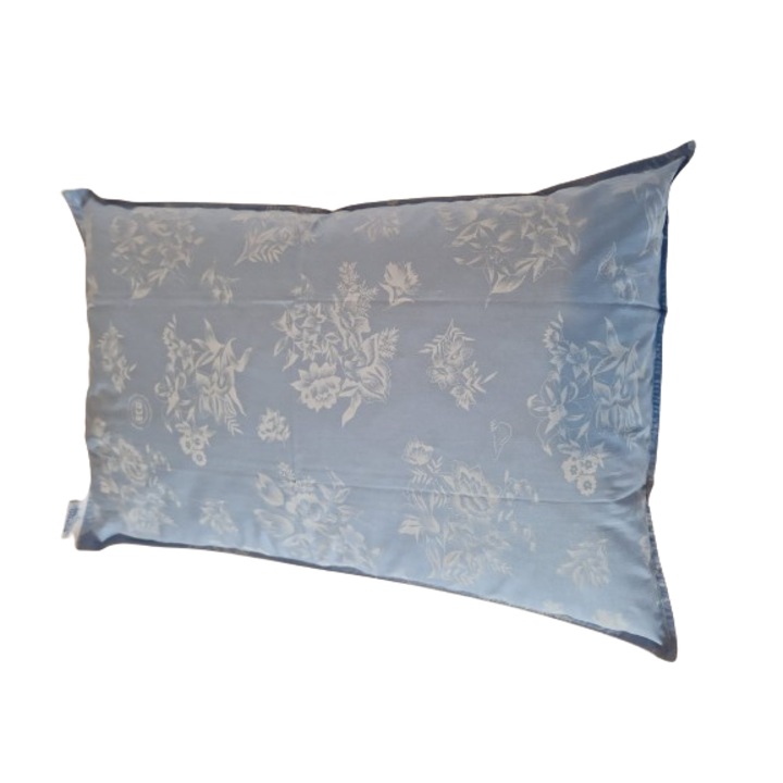 Perna 60x40x20 cm, HTT, culoare Bleu, nivel densitate : moale, cusatura dubla, 75 % puf alb de gasca, 100 % bumbac