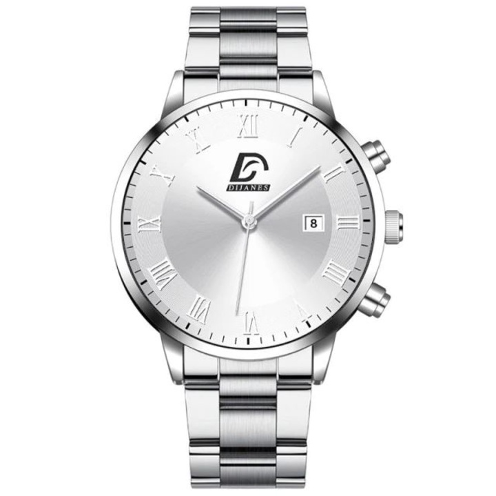 Ceas Luxury, Cronograf, Barbati, Stainless-steel, Argintiu-Alb