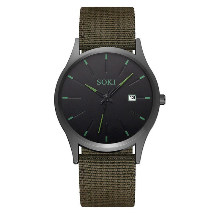 Ceas Soki, Sport, Barbati, Textil, Subtire, Khaki