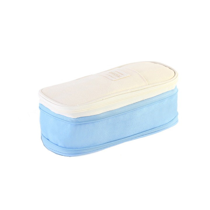 Iskolai tolltartó, Nagy kapacitású, Multifunkcionális, Állítható méret, Kék/krém