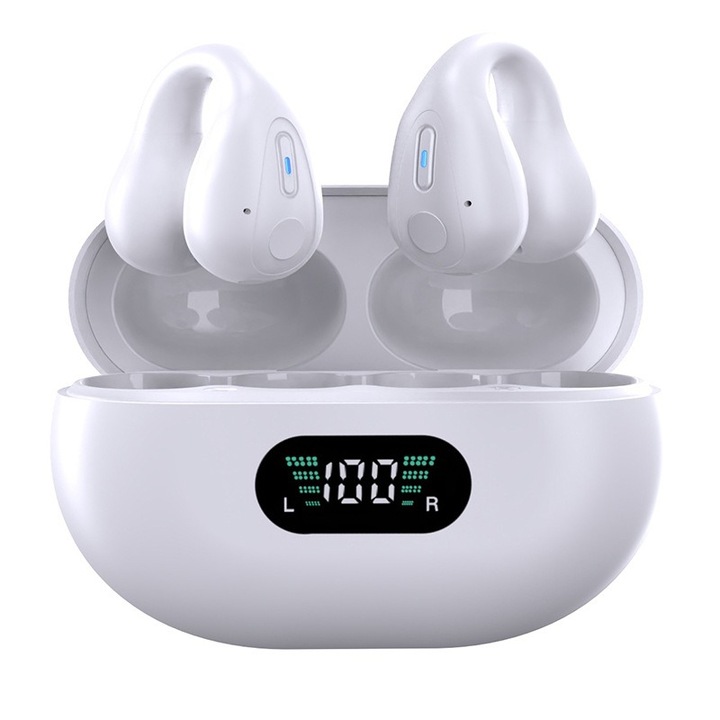 Casti wireless, Bluetooth 5.3, Afisaj LED, Alb