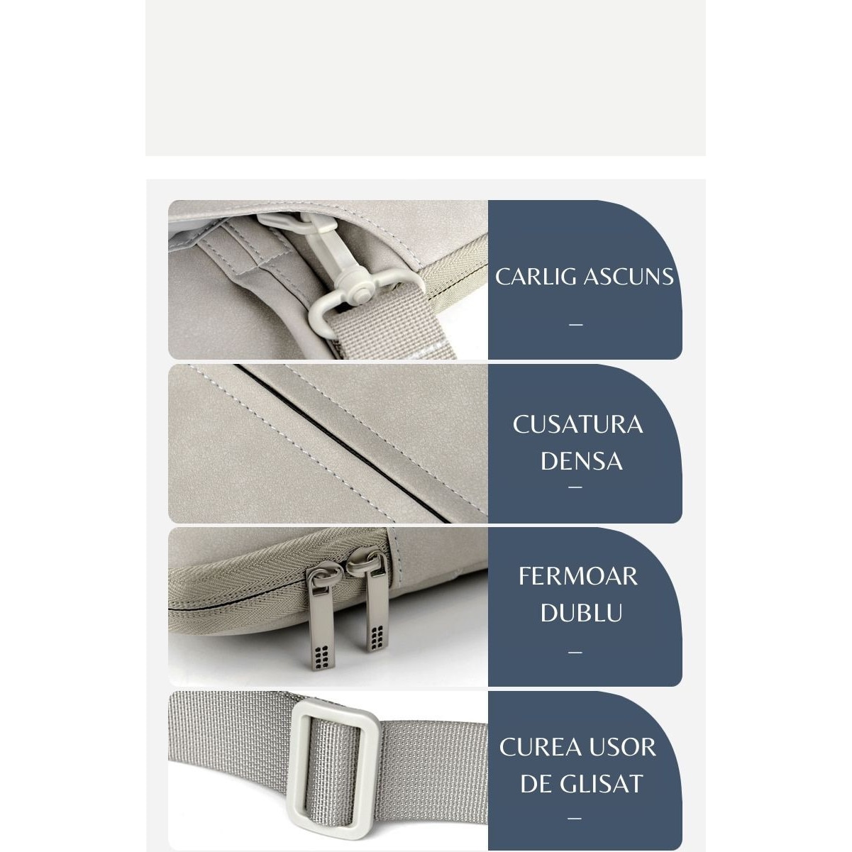 Geanta Laptop, HITTERGEM® Dama Slim Eleganta din Piele Ecologica Impermeabila, Geanta Laptop 15.6 Inch Rezistenta la Taieturi, Geanta Laptop cu 4 Compartimente pentru Birou si Uz Zilnic, Design Modern 40x30x3 cm, Gri Inchis