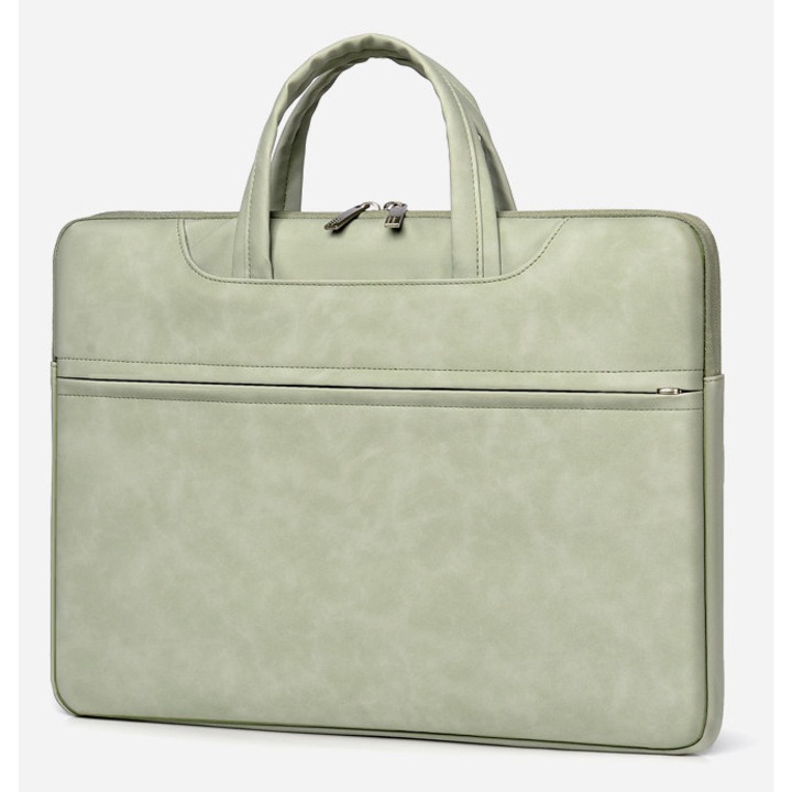 Geanta Laptop, HITTERGEM® Dama Slim Eleganta din Piele Ecologica Impermeabila, Geanta Laptop 15.6 Inch Rezistenta la Taieturi, Geanta Laptop cu 4 Compartimente pentru Birou si Uz Zilnic, Design Modern 40x30x3 cm, Verde
