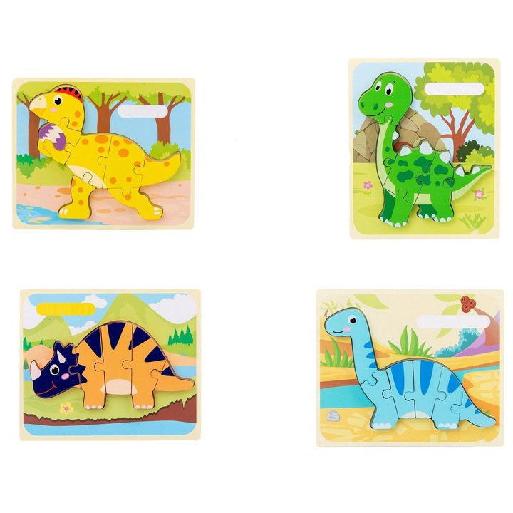 Детски пъзел 4 части динозавър 15 х 18 см дървен