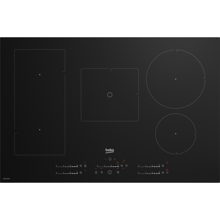 Plita incorporata Beko HII85770UFT, 4 zone de gatit, Inductie, afisaj LED, 9 niveluri de gatit, IndyFlex, 78 cm, negru