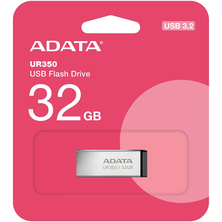Memorie USB ADATA UR350 metalic, 32GB, USB 3.2, argintiu/negru