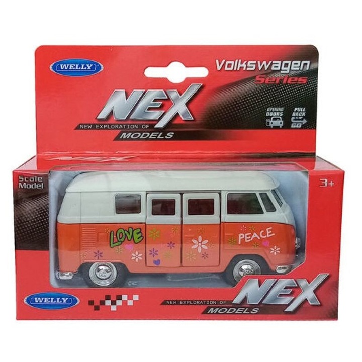 Gyerek játékautó, Volkswagen 1963, virág díszítéssel, Piros színben