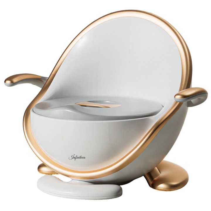 Olita pentru Copii Infiniteea™, Multifunctionala, Educativa, Ergonomica, Portabila, Vas Detasabil, Suprafata Antialunecare, Lumina de Veghe, Colac Moale, Alb