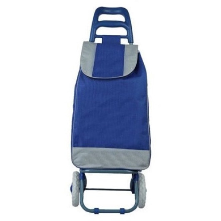 Carucior pentru cumparaturi, Multistore, cadru metalic, roti din spuma, capacitate 25 L, inaltime 90 cm, Albastru inchis