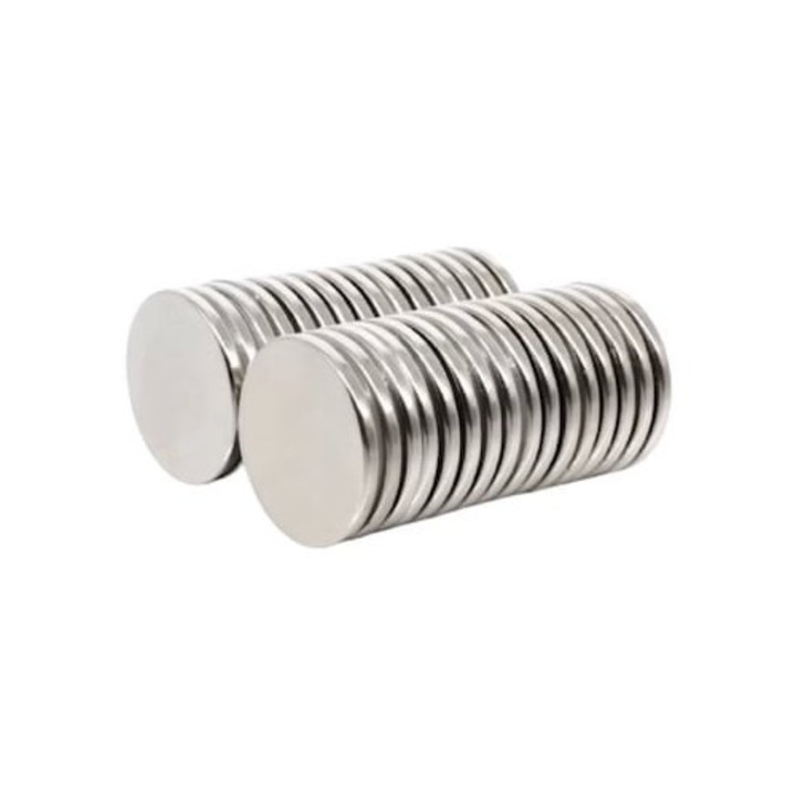 Set 100 magneti Neodim universali, diverse activitati, 10x2 mm - Rotund, Argintiu, Dactylion®